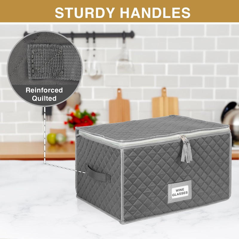 StackStorePlusMore Stack Store Plus More Stemware Storage Case - Holds 12 Wine Glasses or Crystal Glassware with Label Holders and Fully Padded Inside - 16" x 13" x 10"H - Gray - Hard Sides and Stackable - Image 5